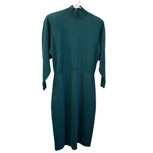 Vintage 1980s St. John Mock Neck Dress Teal Santana Knit Size 8